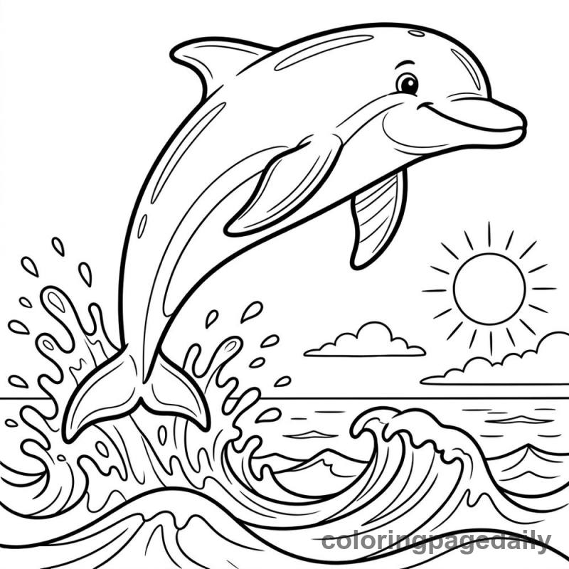Dolphin Jumping For Joy - Daily printable coloring page in Ocean and Underwater Life category