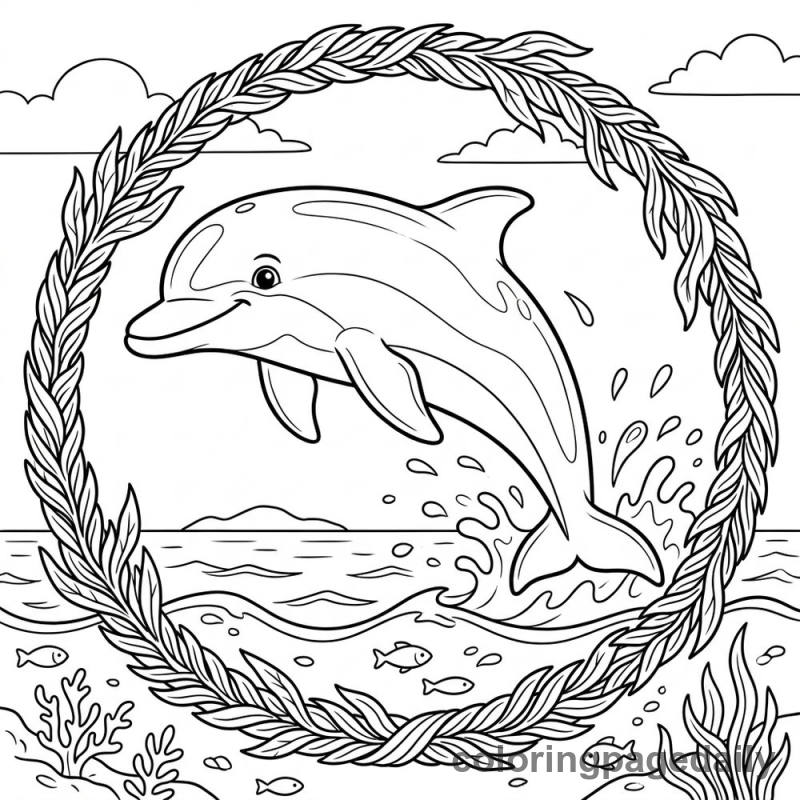 Dolphin Leaps Through Seaweed Hoop - Colored reference example