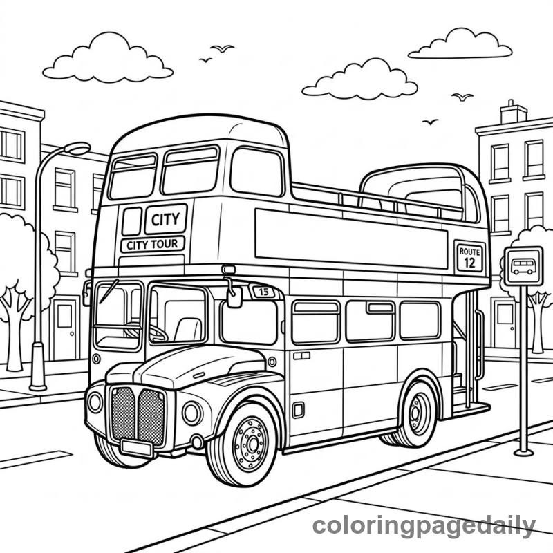 Double Decker Bus - Daily printable coloring page in Vehicle category