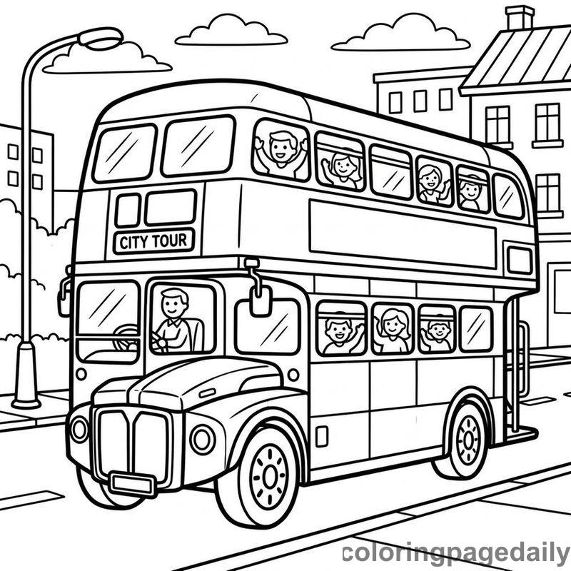 Double-Decker Bus Ride - Daily printable coloring page in Vehicle category