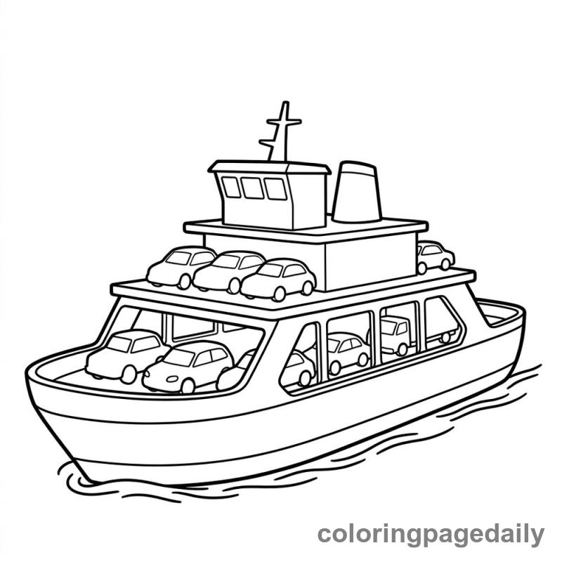 Double Decker Car Ferry - Daily printable coloring page in Vehicle category