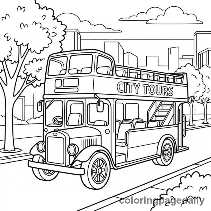 Double Decker Tour Bus - Daily printable coloring page in Vehicle category