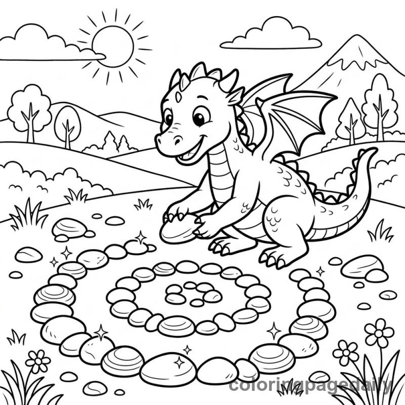Dragon Arranges Shiny Pebbles - Colored reference example