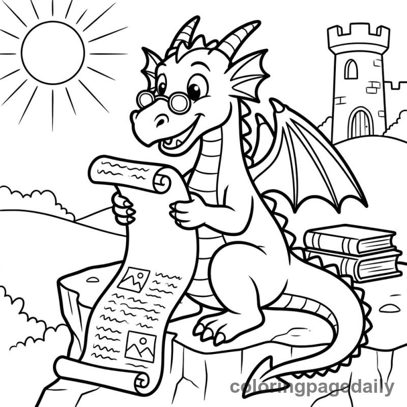 Dragon Reading Scroll - Colored reference example