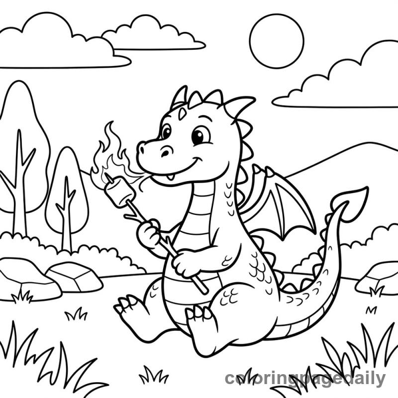 Dragon Roasting Marshmallows - Colored reference example