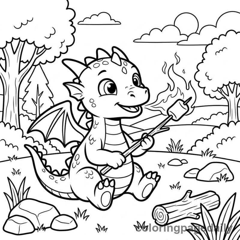 Dragon Roasting Marshmallows - Colored reference example
