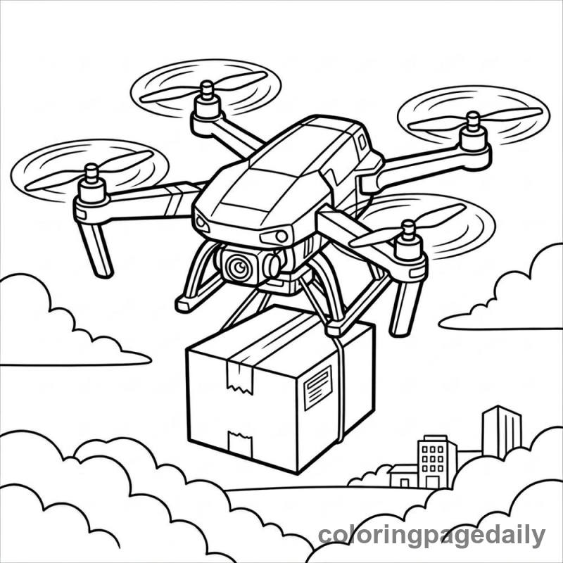 Drone Delivering Package - Daily printable coloring page in Vehicle category
