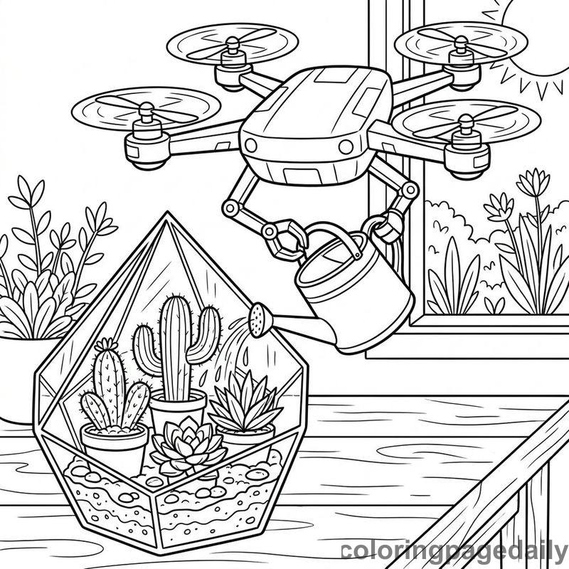 Drone Watering Terrarium Garden - Colored reference example