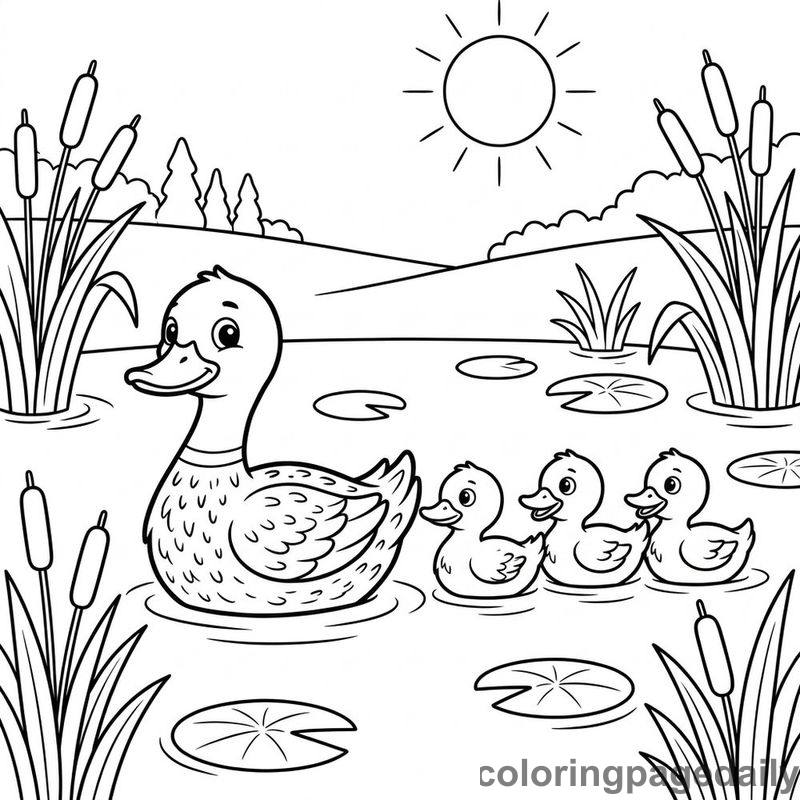Ducks Swimming Across Pond - Colored reference example
