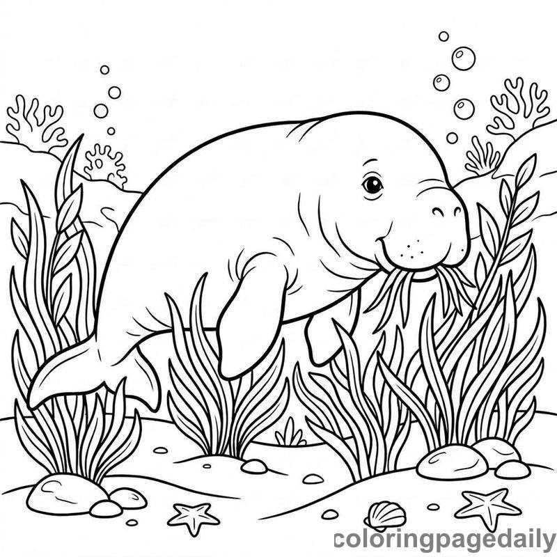 Dugong Grazing On Seagrass - Colored reference example
