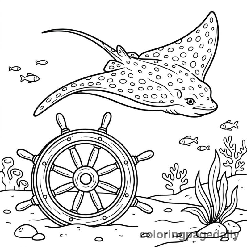 Eagle Ray Over Shipwheel - Colored reference example