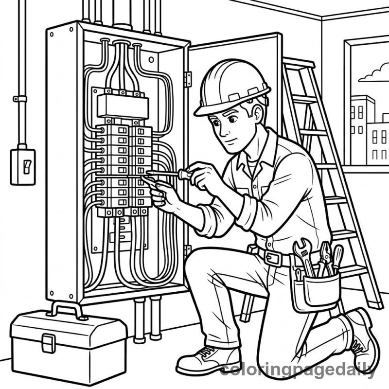 Electrician Wiring Breaker Box - Colored reference example