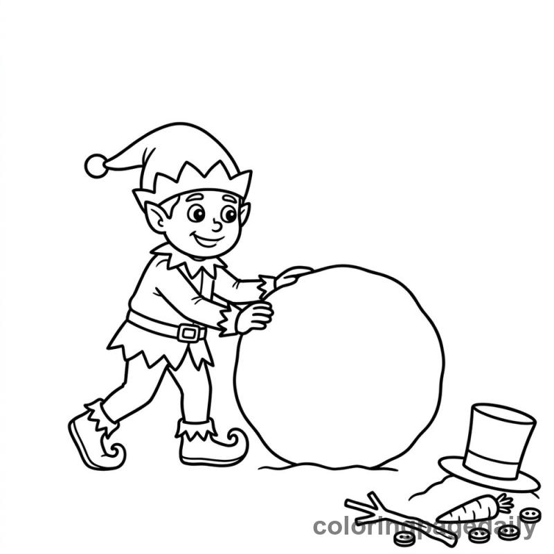Elf Building Snowman - Colored reference example