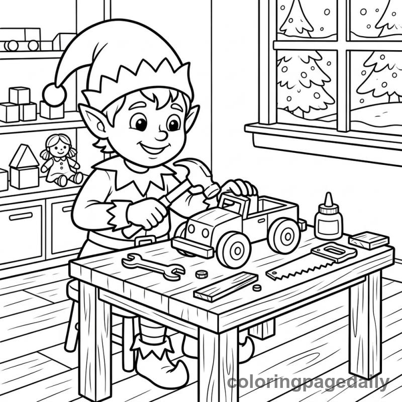 Elf Building Toy Car - Daily printable coloring page in Christmas category