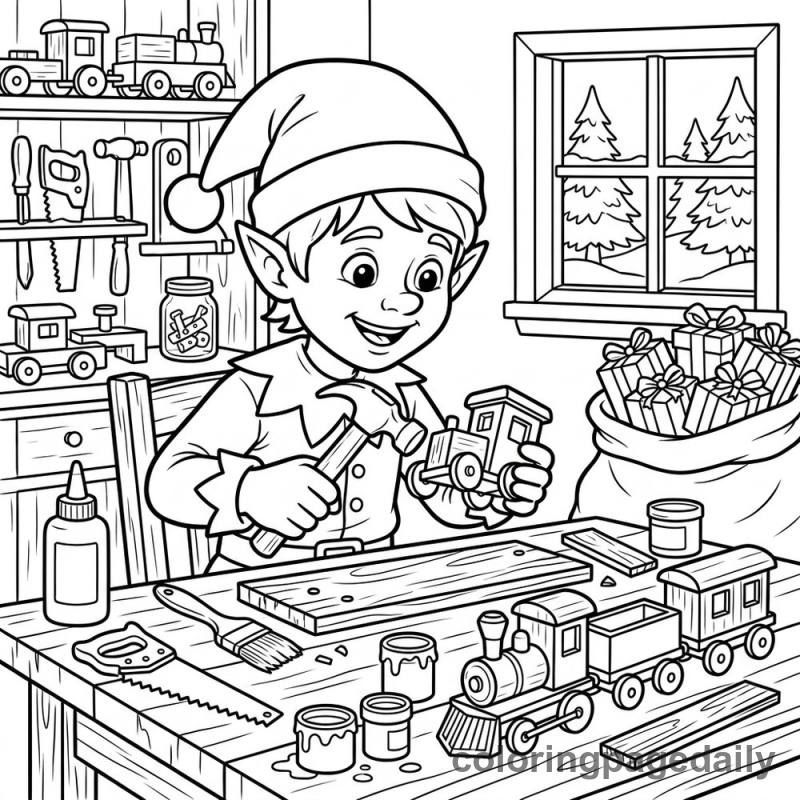Elf Building Toy Train - Colored reference example