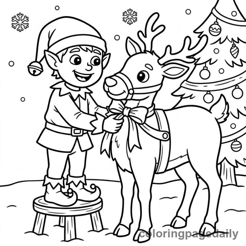 Elf Decorating A Reindeer - Colored reference example