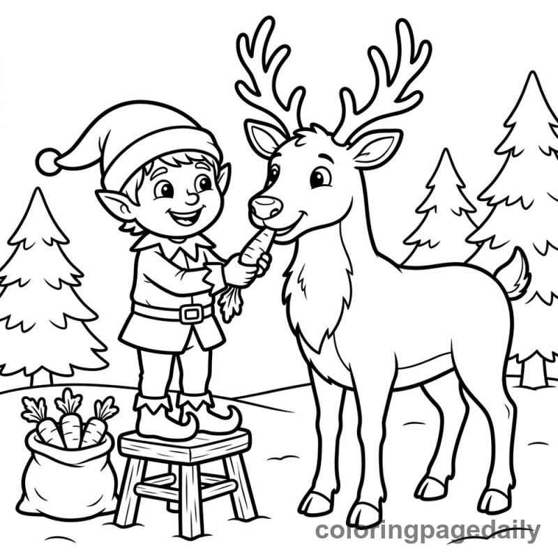 Elf Feeding Reindeer - Colored reference example