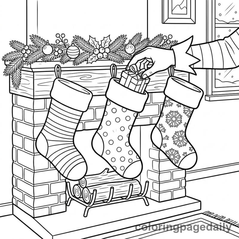 Elf Fills Christmas Stockings - Colored reference example