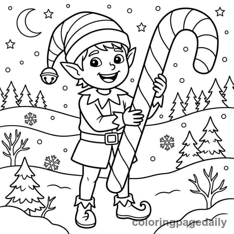 Elf Holding Candy Cane - Colored reference example