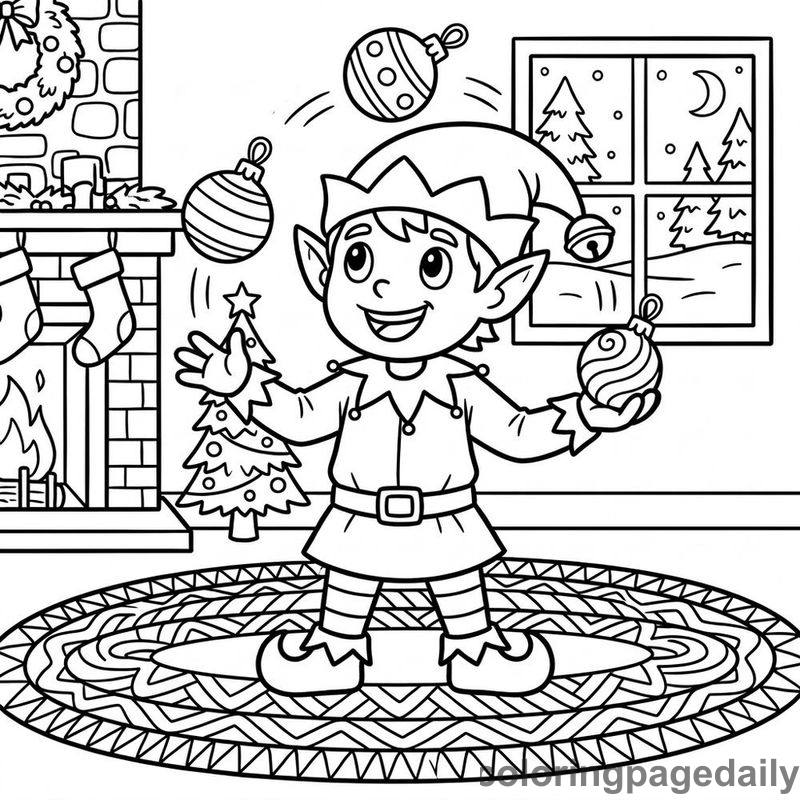 Elf Juggling Ornaments - Daily printable coloring page in Christmas category