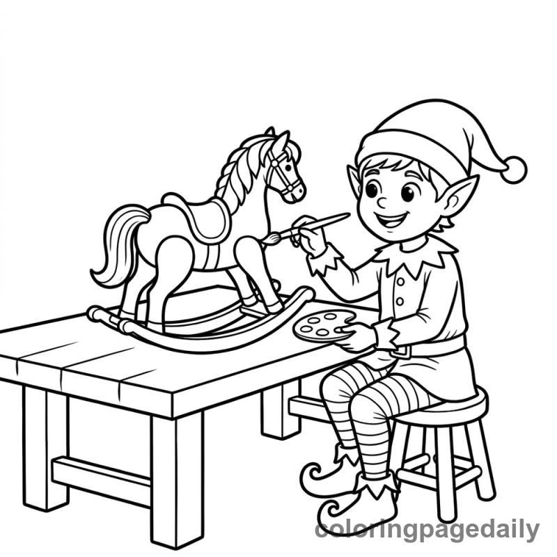 Elf Painting Rocking Horse - Colored reference example