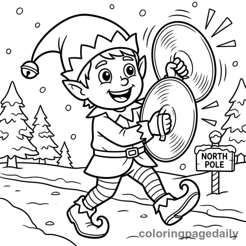 Elf Playing Cymbals - Daily printable coloring page in Christmas category