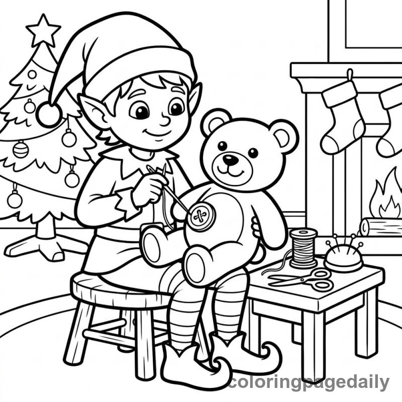Elf Sewing Teddy Bear - Colored reference example