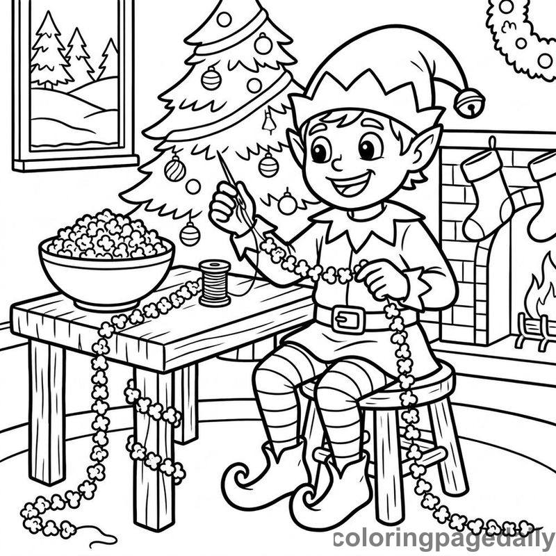 Elf Stringing Popcorn - Colored reference example