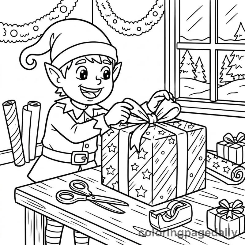 Elf Wrapping Holiday Gift - Colored reference example