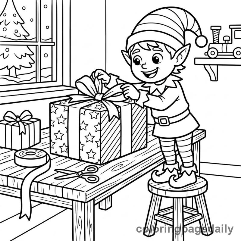 Elf Wrapping Presents - Colored reference example