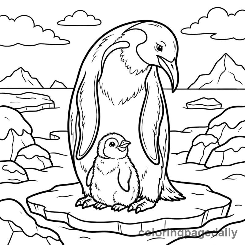 Emperor Penguin and Chick - Daily printable coloring page in Winter and Snow Season category