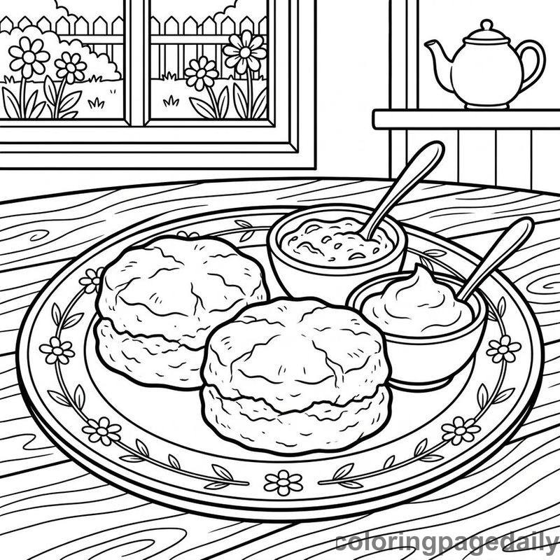 English Scones With Jam - Daily printable coloring page in Food category