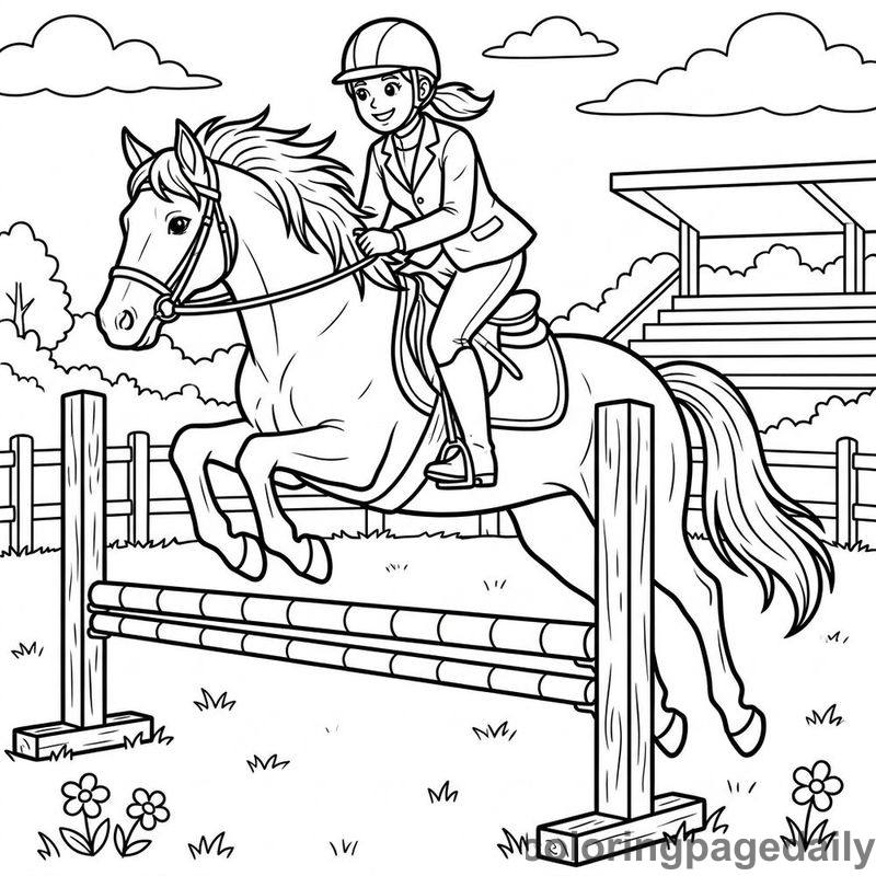 Equestrian Athlete Jumping Hurdle - Colored reference example