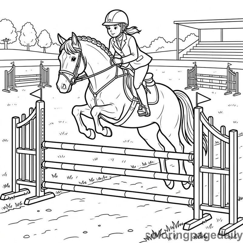 Equestrian Show Jumping - Daily printable coloring page in Sports category