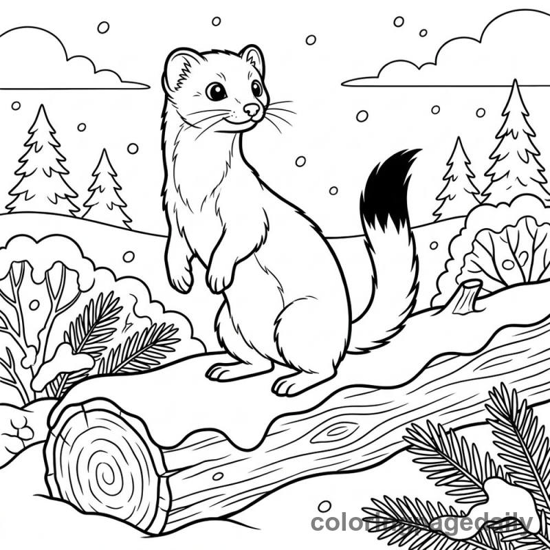 Ermine Standing in Snow - Colored reference example