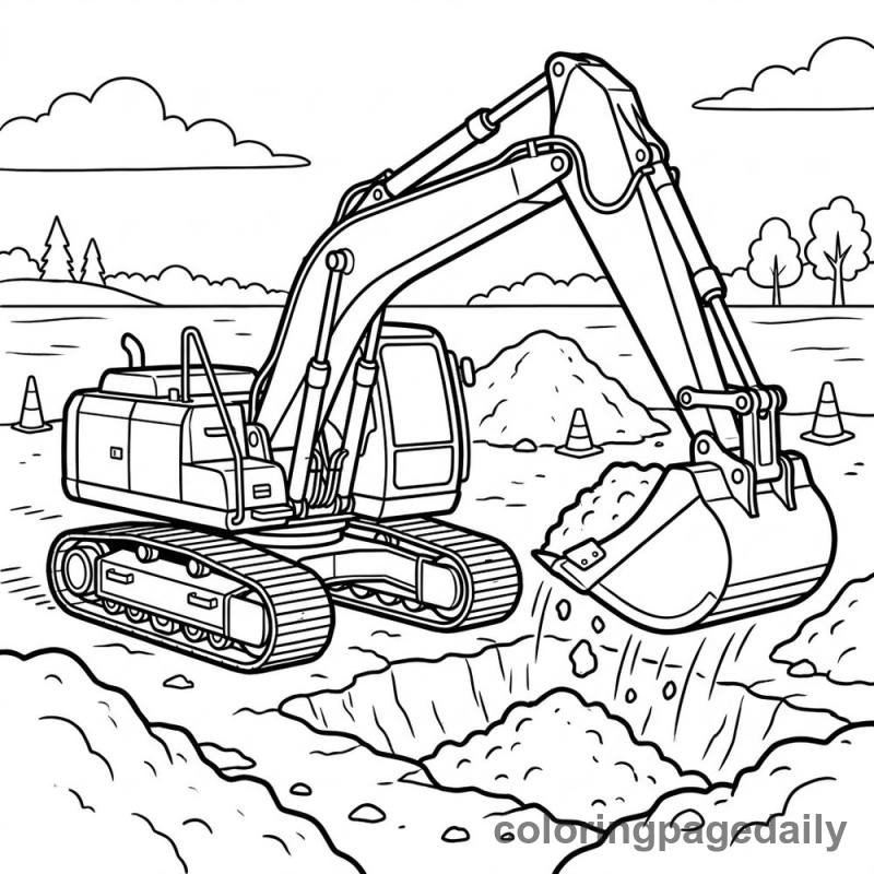 Excavator Digging Dirt - Colored reference example