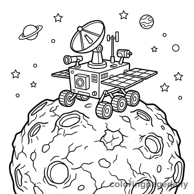 Exploring a Lone Asteroid - Daily printable coloring page in Space category