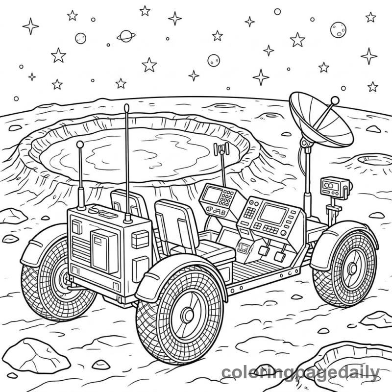 Exploring the Moon's Craters - Daily printable coloring page in Space category