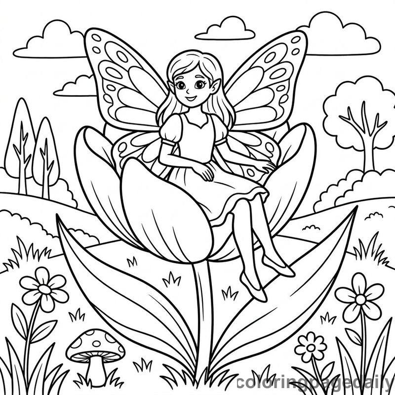 Fairy Sitting In Tulip - Colored reference example