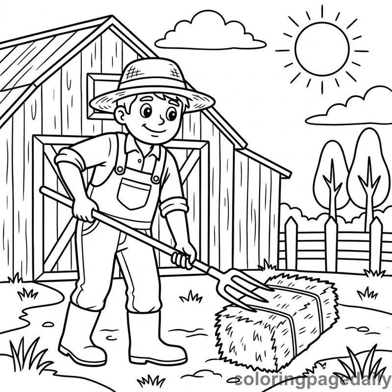 Farmer Lifting Hay Bale - Colored reference example