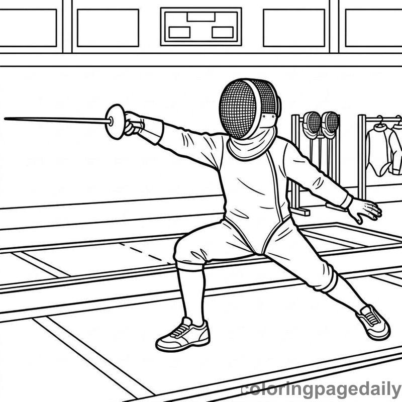 Fencer Lunging On Strip - Daily printable coloring page in Sports category