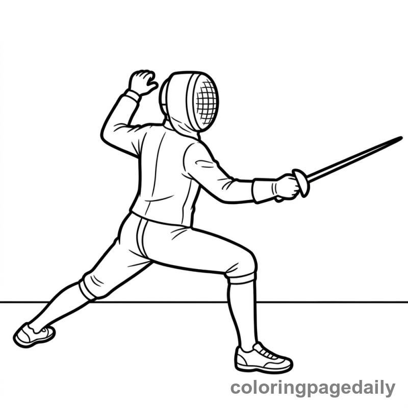 Fencing Athlete Lunge - Daily printable coloring page in Sports category