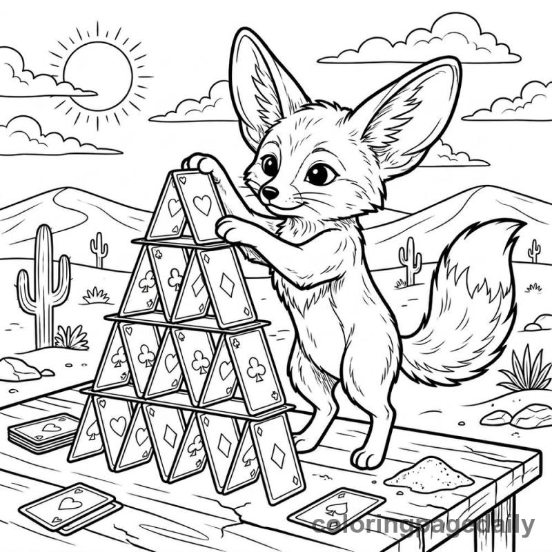 Fennec Fox Building Card House - Colored reference example
