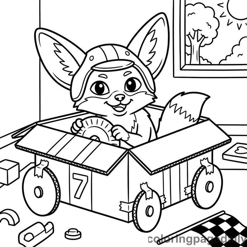 Fennec Fox Cardboard Race Car - Colored reference example