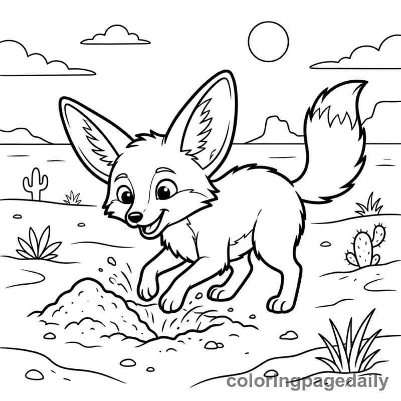 Fennec Fox Digging Hole - Colored reference example