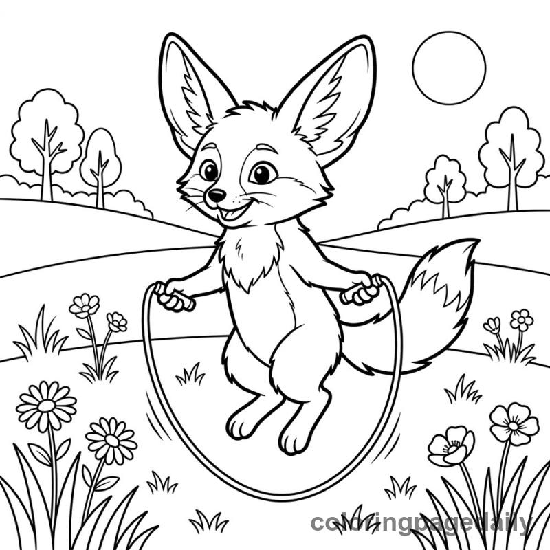 Fennec Fox Jumping Rope - Daily printable coloring page in Animals category
