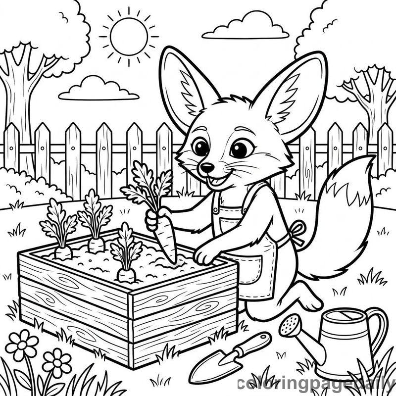 Fennec Fox Planting Carrots - Colored reference example