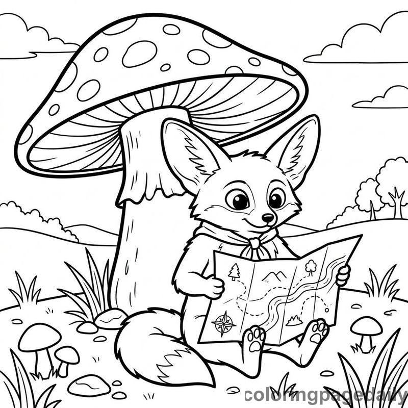 Fennec Fox Reading A Map - Colored reference example