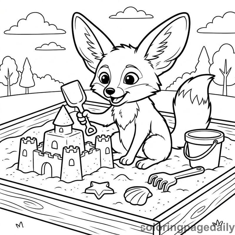 Fennec Fox Sandcastle Fun - Colored reference example