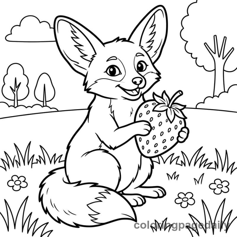 Fennec Fox Strawberry Treat - Colored reference example